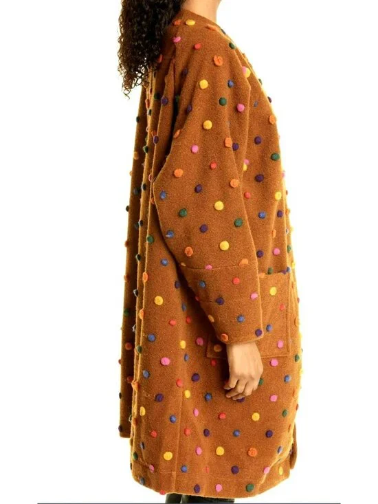 Farm Rio Caramel Polka Dot Rainbow Long Cardigan Sweater Jacket Medium NEW - Picture 3 of 9